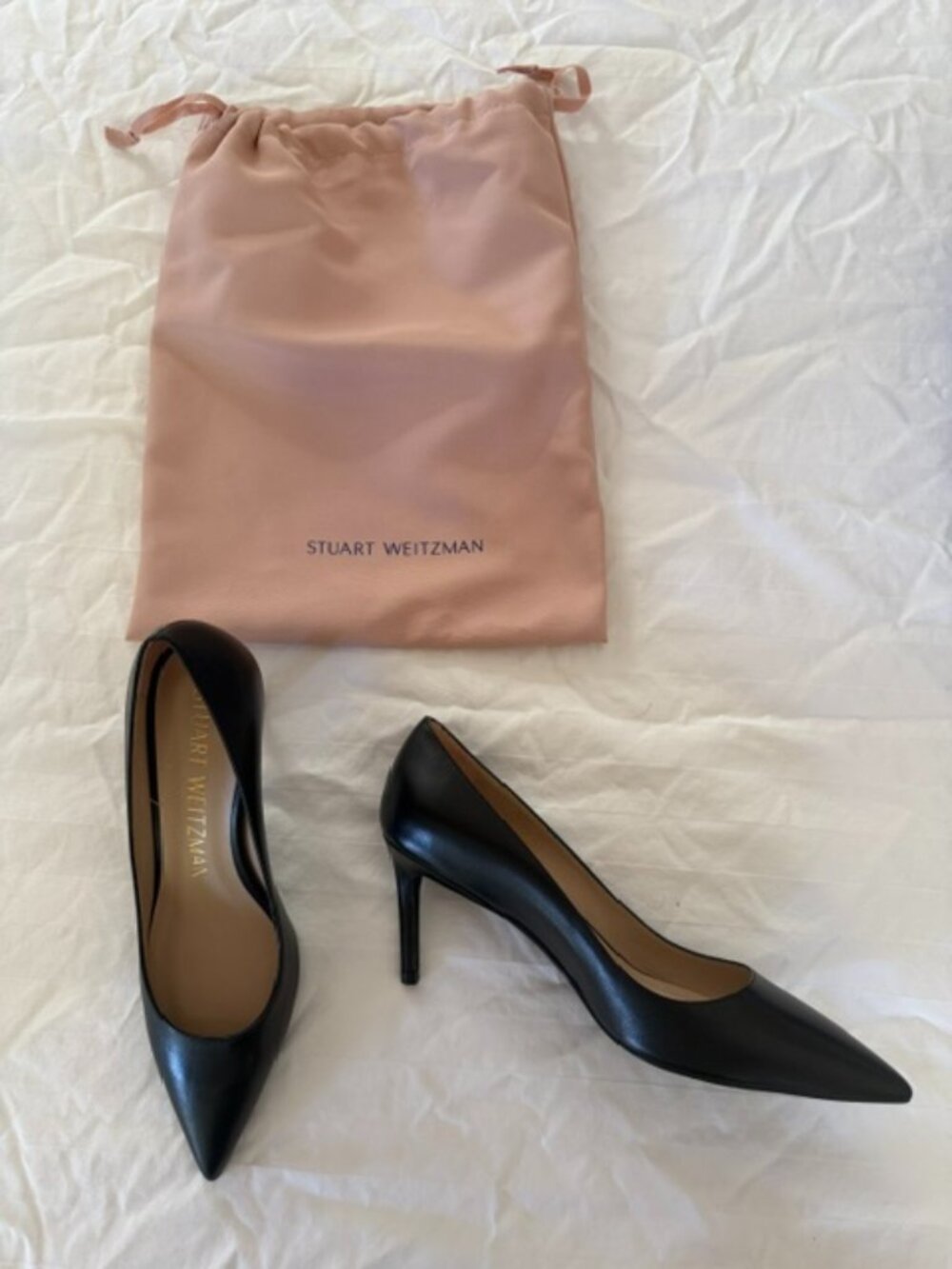 Stuart Weitzman Black Leather Pointed-Toe Pumps